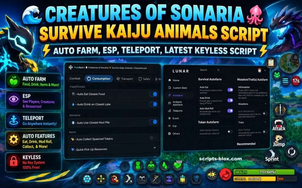 Creatures of Sonaria Survive Kaiju Animals Script